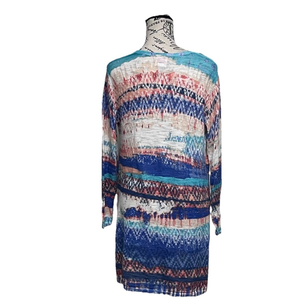 Ruby Rd Aztec Linen Blend Open Front Cardigan Sweater Womens MP Boho Hippie - Picture 5 of 9